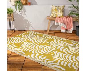 furn. Tocorico Tapis - Intérieur/Extérieur Réversible Tissage Jacquard Durable Résistant Aux Intempéries Facile À Nettoyer Tropical Tapis (Moutarde - 120x180cm)