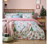 furn. Winter Wonderland Parure De Lit (Multicolore - Simple) | Réversible Pays Des Merveilles Hivernal Noël Festif Manège Entretien Facile Polycoton Literie