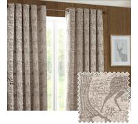 furn. Winter Woods Lot de 2 Panneaux de Rideaux Chenille à œillets Motif Animal Taupe 117 x 137 cm