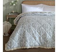 furn. Wylder Amelia Couvre Lit - Réversible Floral Matelassé À Volants Jeté De Lit Literie (Écume De Mer - 240x260cm)
