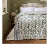 furn. Wylder Annabelle Couvre Lit - Réversible Floral Matelassé Coton Jeté De Lit Literie (Bleu - 240x260cm)