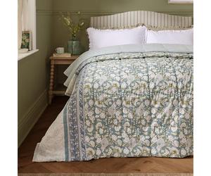 furn. Wylder Annabelle Couvre Lit - Réversible Floral Matelassé Coton Jeté De Lit Literie (Bleu - 240x260cm)