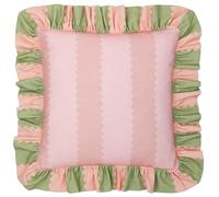 furn. Wylder Birdie Stripe Housse De Coussin - Bordure À Volants Coton Rayé Étui Décoratif (Rose/Vert - 45x45cm)