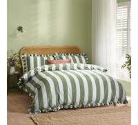furn. Wylder Birdie Stripe Jeu De Housse De Couette - Réversible À Volants Coton Riche Rayé Literie (Baygreen/Brume - 230x220cm)
