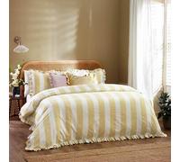 furn. Wylder Birdie Stripe Jeu De Housse De Couette - Réversible À Volants Coton Riche Rayé Literie (Jaune Beurre - 230x220cm), King