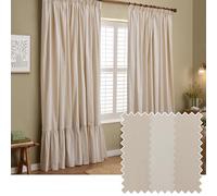 furn. Wylder Birdie Stripe Paire De Rideaux à Plis Pince - Rideaux Filtrage De La Lumière Rayés Coton Froncé (Avoine/Lait - Largeur 117 x Longueur 137cm)