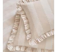 furn. Wylder Birdie Stripe Paire De Taies d'oreiller - Housses De Coussin Réversibles À Volants en Coton Riche (Avoine/Lait - 50x75cm)