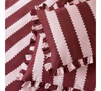furn. Wylder Birdie Stripe Paire De Taies d'oreiller - Housses De Coussin Réversibles À Volants en Coton Riche (Bourgogne/Fleur - 50x75cm)