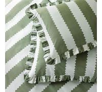 furn. Wylder Birdie Stripe Paire De Taies d'oreiller - Housses De Coussin Réversibles À Volants en Coton Riche (Baygreen/Brume - 50x75cm)