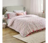 furn. Wylder Hannah Ensemble De Housse De Couette - 100% Coton Délavé Motif Floral avec Fermetures à Nœud (Rose - King UK Standard - 230x220cm)