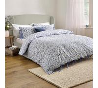furn. Wylder Hannah Ensemble De Housse De Couette - 100% Coton Délavé Motif Floral avec Fermetures à Nœud (Bleu - Super King - 260x220cm)