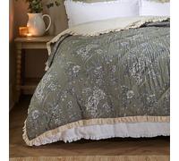 furn. Wylder Hermione Couvre Lit - Réversible Floral Matelassé Coton À Volants Jeté De Lit Literie (Mousse - 150x200cm)