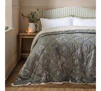 furn. Wylder Hermione Couvre Lit - Réversible Floral Matelassé Coton À Volants Jeté De Lit Literie (Mousse - 240x260cm)