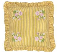 furn. Wylder Martha Ruffle Housse De Coussin - Cottage Champêtre Floral Brodé Rayé Étui Décoratif (Jaune - 50x50cm)