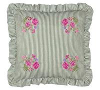 furn. Wylder Martha Ruffle Housse De Coussin - Cottage Champêtre Floral Brodé Rayé Étui Décoratif (Sauge - 50x50cm)