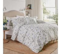furn. Wylder Meadow Ensemble De Housse De Couette - 100% Coton Délavé Motif Floral avec Fermetures à Nœud (Blanc/Bleuet - Super King - 260x220cm)
