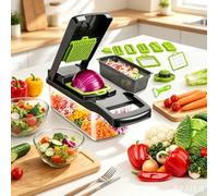 Furnestorica Affettaverdure multifunzionale 16 pezzi con contenitore raccogli-alimenti. Taglia cipolle, patate, carote e frutta a cubetti, tritatutto da cucina dotato di lame intercambiabili