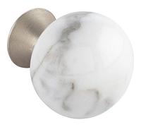 Furnipart Bead Straight Poignée de porte ronde en porcelaine Ø 28 mm - Bouton de porte pour armoire, Porcelaine Marbre blanc/zinc moulé sous pression Effet acier inoxydable
