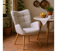 FURNISH 1 Chaise de Salle à Manger Grise avec Dossier Moelleux pour dîner en Cuisine Fauteuil scandinave en Tissu avec Pieds en Bois Massif et Assise épaisse pour Salle à Manger