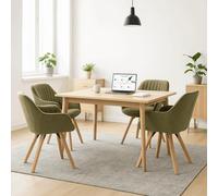 FURNISH 1 Lot de 4 chaises de Bureau avec Structure métallique, Pieds en Bois de hêtre et Pivot à 360° - Tissu Moderne, revêtement Vert, Style scandinave 58 x 61 x 83 cm