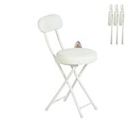 FURNISH 1 Lot de 4 chaises Pliantes Blanches avec Assise Ronde pour Salon Coussins en Tissu Fourrure tabourets pliants avec Dossier Repose-Pieds de Style scandinave Hauteur d'assise 49cm
