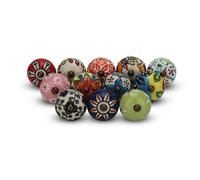 FURNISHFUL FINESSE Boutons de meuble en céramique pour meubles, tiroirs, commodes, décoration, armoire, poignée de traction Knobs - Multicolored, Paquet de 12