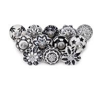 FURNISHFUL FINESSE Boutons de meuble en céramique pour meubles, tiroirs, commodes, décoration, armoire, poignée de traction - Noir et blanc, Paquet de 12