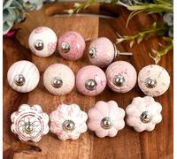 FURNISHFUL FINESSE Boutons de meuble en céramique pour meubles, tiroirs, commodes, décoration, armoire, poignée de traction - Rose, Paquet de 25