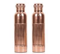 FURNISHFUL FINESSE Lot de 2 bouteilles d'eau en cuivre pur fabriquées à la main avec finition doublée naturelle, anti-fuite, récipients ayurvédiques sans couture pour yoga, gym et bureau, 1 000 ml