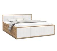 FurnitureByJDM Lit Coffre 120x200 avec Sommier Double | Moderne Lit Avec Rangement - Ouverture à Ressorts - Tête Capitonnée - Chambre Complete - (Chêne Craft / Inserts Blancs)