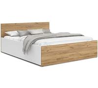FurnitureByJDM Lit Coffre 180x200 avec Sommier | Double - Moderne Lit Avec Rangement - Ouverture à Ressorts - Chambre Complete - (Blanc / Chêne Craft)