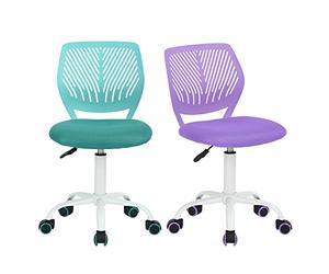 FurnitureR 2pcs Home Office Chair, Ergonomic Adjustable Height Swivel Rolling, Chaise D'ordinateur pour la Maison Le Bureau et L'étude, Metal, Purple Turquoise, 38,5CM x40CM x75-87CM
