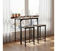FurnitureR 3pcs Bar Sets, Bistro Bar Table Set + Stools, Breakfast Table with 2 High Stools, Steel Frame, Industrial Style, Rustic Brown, for Kitchen, Dining Room, Living Room, 80 x 50 x 90 cm