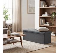 FurnitureR Banc de Rangement en Tissu, Ottoman en Bout de Lit, Rangement pour Repose-Pieds, Coffre de Rangement Intérieur avec Compartiment Amovible, pour Salon, Chambre, Entrée, Gris Foncé L 110cm