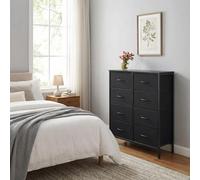 FurnitureR Commode Enfant 8 Tiroirs, Armoire de Rangement en Tissu Noir, Cadre Métallique avec Plateau en Bois, Grand Rangement Dressing ou Chambre, pour Salon, Chambre d'enfant, Couloir, 80x30x102cm