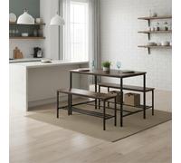 FurnitureR Dining Room Sets, Set of 3, L110cm Dining Table with 2 L100cm Benches, Steel Frame and Wood, Ruatic Brown Industrial Style, for 4 People Dining Room Or Kitchen, Balcony, Garden