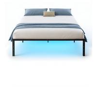 FurnitureR Double Metal Platform, Bed Frame with RGB LED Light, Minimalist Adults Bed Base, Strong Slat Support, Easy Assembly, Dorm, School, Bedroom Supplemental Bed Frame, 194 x 140 cm