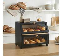 FurnitureR Elégante Boîte à Pain, Présentoir Double Niveau avec Vitre Transparente, Pinewood et Bois Massif, Rangement Pain et Viennoiseries, pour Cafés, Banquets de Mariage, Bistros, 38.9 x 25 x 32cm