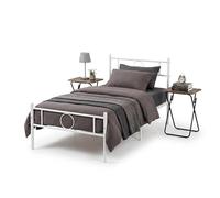 FurnitureR Ensemble Chambre lit Simple métal Blanc avec 2 Tables Pliantes Compatible Matelas 90x190 cm mobilier Style Nordique pour Petit Espace