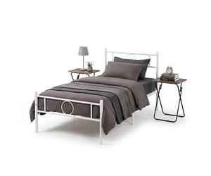 FurnitureR Ensemble Chambre lit Simple métal Blanc avec 2 Tables Pliantes Compatible Matelas 90x190 cm mobilier Style Nordique pour Petit Espace
