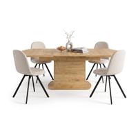 FurnitureR Ensemble de salle à manger 5 pièces avec table extensible | Table extensible de 140 à 200 cm avec espace de rangement et 4 chaises pivotantes en tissu beige pour manger