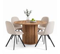 FurnitureR Ensemble de salle à manger rond de 120 cm avec 4 chaises pivotantes et espace de rangement
