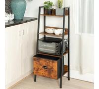 FurnitureR Étagère échelle à 4 niveaux, bibliothèque échelle avec tiroir amovible, étagère de rangement rustique, étagère de rangement autonome en bois et métal pour salon, bureau à domicile, chambre,