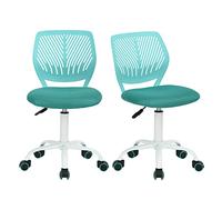FurnitureR FR Carnation Aqua Lot de 2 Bureau ergonomiques en Tissu sans accoudoirs, Chaise pivotante à Hauteur réglable, Turquoise, Métal, 40x38,5x87cm