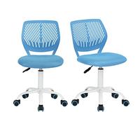 FurnitureR FR Carnation Bleu Lot de 2 Bureau ergonomiques en Tissu sans accoudoirs, Chaise pivotante à Hauteur réglable, Métal, 40x38,5x87cm