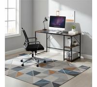 FurnitureR Grand Bureau 120cm Bois/Métal, 2 Etagères de Rangement Intégrées-Réglage en Hauteur, Plateau Design Patchwork en Rétro Marron et Noir, Idéal Télétravail, Chambre, Salon