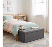 FurnitureR L-110cm Banc de Rangement pour Chambres d'enfants, Ottoman en Bout de Lit, Coffre de Rangement Intérieur avec Compartiment Amovible, Pliable Coffre de Rangement Tabouret, Tissu Gris