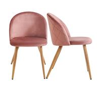 FurnitureR Lot de 2 Chaises de Salle à Manger Souples et Confortables, Velours Rose avec Pieds en Métal, Chaise de Salon en Coquille pour Cuisine Salle à Manger