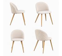 FurnitureR Lot de 4 Chaises de Jardin, Tissu Beige, Dossier Arrondi, Pieds Métal Solides, Style Moderne Elégant, Confort Idéales Balcon, Patio, Salon Extérieur