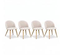 FurnitureR Lot de 4 Chaises de Jardin, Tissu Beige Doux, Dossier Ergonomique, Pieds Métal Effet Bois, Style Moderne Elégant, Confort Adapté Extérieurs/Terrasse